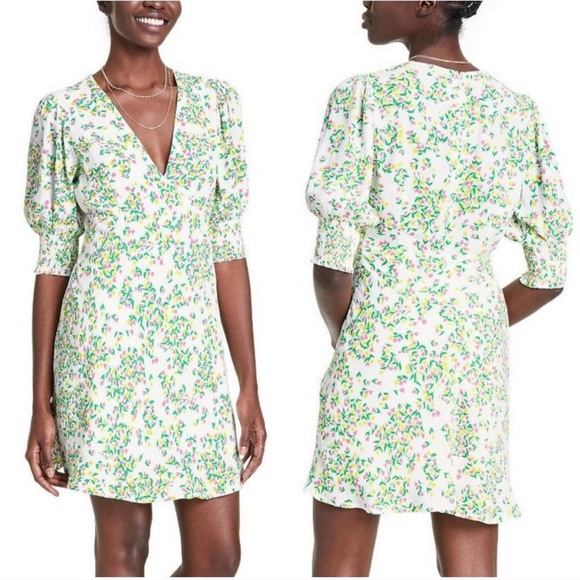 Rixo Dresses & Skirts - RIXO Puff Sleeved Tulip Print Mini Dress